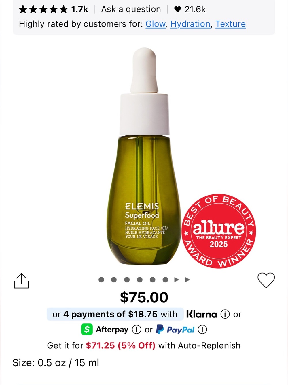 ELEMIS Superfood Facial Oil — Green & White Dropper Bottle